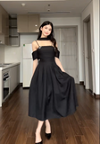 Ndyad Spaghetti Strap A-Line Satin Black Formal Dresses 22nd Birthday Dresses HZ1024