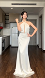 Ndyad Halter Sheath Long Prom Dresses Satin White Formal Dresses Silk White Evening Dresses HZ1024