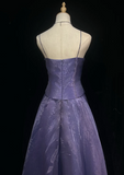 Ndyad Spaghetti Strap A-Line Purple Long Prom Dresses Tulle Beaded Purple Long Evening Dresses HZ1024