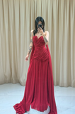 Ndyad Sweetheart Sheath Burgundy Long Prom Dresses Chiffon Burgundy Long Evening Dresses HZ1024