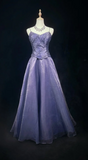 Ndyad Spaghetti Strap A-Line Purple Long Prom Dresses Tulle Beaded Purple Long Evening Dresses HZ1024