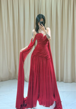 Ndyad Sweetheart Sheath Burgundy Long Prom Dresses Chiffon Burgundy Long Evening Dresses HZ1024
