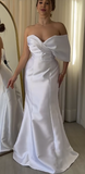 Ndyad One Shoulder Mermaid Long Prom Dresses Satin White Wedding Guest Dresses White Evening Dresses HZ1024