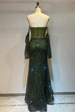 Ndyad Off-the-shoulder Sheath Green Long Prom Dresses Beaded Tulle Green Long Evening Dresses HZ1024