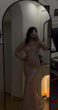 Ndyad Off-the-shoulder Mermaid Long Prom Dresses Tulle Applique Pink Long Formal Dresses Long Sleeve Evening Gowns HZ1024