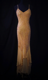 Ndyad Spaghetti Strap Sheath Long Prom Dresses Beaded Chiffon Pastel Orange Formal Dresses Sleeveless Evening Gowns HZ1024