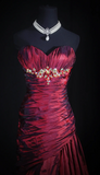Ndyad Sweetheart Neck A-Line Long Prom Dresses Taffeta Burgundy Formal Dresses Sleeveless Evening Gowns HZ1024