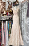 Ndyad Sheath Long Prom Dresses Lace Light Blush Pink Formal Dresses HZ1024