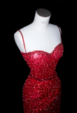 Ndyad Spaghetti Strap Sheath Long Prom Dresses, Sequined Burgundy Long Birthday Dresses, Slit Formal Dresses HZ1024