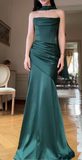 Ndyad Strapless Sheath Dark Green Long Evening Dresses Satin Dark Green Long Birthday Dresses HZ1024