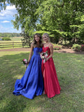 Ndyad Strapless A-line Blue Long Prom Dresses Shimmering Satin Blue Long Birthday Dresses HZ1024