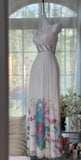 Ndyad V-neck Sheath White Evening Dresses Printed Chiffon White Party Dresses with Open Back HZ1024