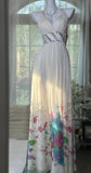 Ndyad V-neck Sheath White Evening Dresses Printed Chiffon White Party Dresses with Open Back HZ1024