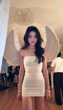 Ndyad Spaghetti Strap White Short Birthday Dresses Chiffon Bodycon White Homecoming Dresses HZ1024
