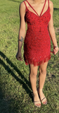 Ndyad Spaghetti Strap Sheath Burgundy Short Birthday Dresses Beaded Backless Burgundy Party Dresses HZ1024