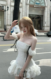 Ndyad Off-the-shoulder Ball Gown Tulle Short Birthday Dresses White Party Dresses HZ1024