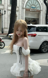 Ndyad Off-the-shoulder Ball Gown Tulle Short Birthday Dresses White Party Dresses HZ1024