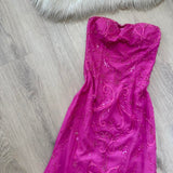 Ndyad Strapless Mermaid Fuchsia Long Prom Dresses Beaded Satin Fuchsia Formal Dresses HZ1024