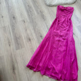 Ndyad Strapless Mermaid Fuchsia Long Prom Dresses Beaded Satin Fuchsia Formal Dresses HZ1024