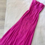 Ndyad Strapless Mermaid Fuchsia Long Prom Dresses Beaded Satin Fuchsia Formal Dresses HZ1024