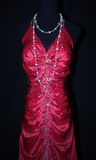 Ndyad V-neck Sheath Hot Pink Long Prom Dresses Beaded Satin Hot Pink Evening Dresses HZ1024