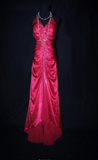 Ndyad V-neck Sheath Hot Pink Long Prom Dresses Beaded Satin Hot Pink Evening Dresses HZ1024