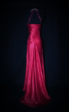 Ndyad V-neck Sheath Hot Pink Long Prom Dresses Beaded Satin Hot Pink Evening Dresses HZ1024