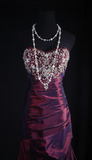 Ndyad Strapless Sheath Purple Long Prom Dresses Taffeta Rhinestone Applique Purple Evening Dresses Sweet 16 Dresses HZ1024