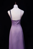 Ndyad Asymmetric Neck Sheath Lavender Long Prom Dresses Satin Lavender Evening Dresses HZ1024