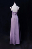 Ndyad Asymmetric Neck Sheath Lavender Long Prom Dresses Satin Lavender Evening Dresses HZ1024