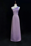 Ndyad Asymmetric Neck Sheath Lavender Long Prom Dresses Satin Lavender Evening Dresses HZ1024