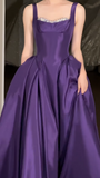 Ndyad Strap Ball Gown Purple Long Prom Dresses Satin Purple Long Birthday Dresses HZ1024