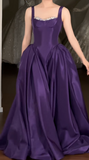 Ndyad Strap Ball Gown Purple Long Prom Dresses Satin Purple Long Birthday Dresses HZ1024