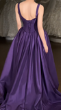Ndyad Strap Ball Gown Purple Long Prom Dresses Satin Purple Long Birthday Dresses HZ1024