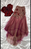 Ndyad Two-Piece Corset Burgundy Prom Dresses Beaded Tulle Burgundy Formal Dresses HZ1024