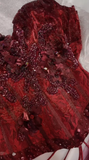 Ndyad Two-Piece Corset Burgundy Prom Dresses Beaded Tulle Burgundy Formal Dresses HZ1024