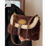 Ndyad Retro Wool Plaid Crossbody Bag HZ1024