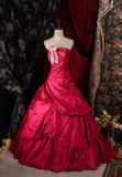 Ndyad Strapless Ball Gown Burgundy Long Prom Dresses Satin Burgundy Quinceanera Dresses Sweet 16 Dress HZ1024