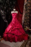 Ndyad Strapless Ball Gown Burgundy Long Prom Dresses Satin Burgundy Quinceanera Dresses Sweet 16 Dress HZ1024