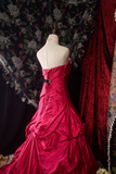 Ndyad Strapless Ball Gown Burgundy Long Prom Dresses Satin Burgundy Quinceanera Dresses Sweet 16 Dress HZ1024