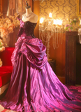 Ndyad One Shoulder Ball Gown Fuchsia Long Prom Dresses Satin Sequin Fuchsia Quinceanera Dresses Sweet 16 Dress HZ1024