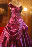 Ndyad One Shoulder Ball Gown Fuchsia Long Prom Dresses Satin Sequin Fuchsia Quinceanera Dresses Sweet 16 Dress HZ1024