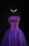 Ndyad Strapless Ball Gown Purple Long Prom Dresses Tulle Purple Evening Dresses HZ1024