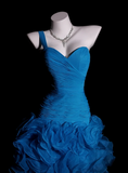 Ndyad One Shoulder Sheath Blue Hi-lo Prom Dresses Tulle Blue Evening Dresses HZ1024