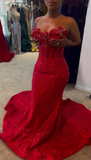 Ndyad Sweetheart Mermaid Burgundy Long Prom Dresses Beaded Satin Burgundy Evening Dresses HZ1024
