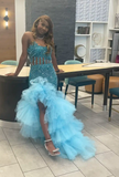 Ndyad Strapless Sheath Blue Long Prom Dresses Sequin Blue Formal Dresses HZ1024