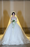 Ndyad Strapless Ball Gown Long Wedding Dresses Tulle Applique White Bridal Gowns Sleeveless Bridal Dresses HZ1024