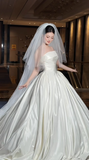 Ndyad Strapless Ball Gown Long Wedding Dresses Satin White Bridal Gowns Sleeveless Bridal Dresses HZ1024