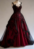 Ndyad Strap Ball Gown Lace Long Prom Dresses Burgundy Sweet 16 Dresses HZ1024