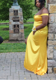 Ndyad Off-Shoulder Sheath Long Prom Dresses Satin Yellow Evening Dresses HZ1024